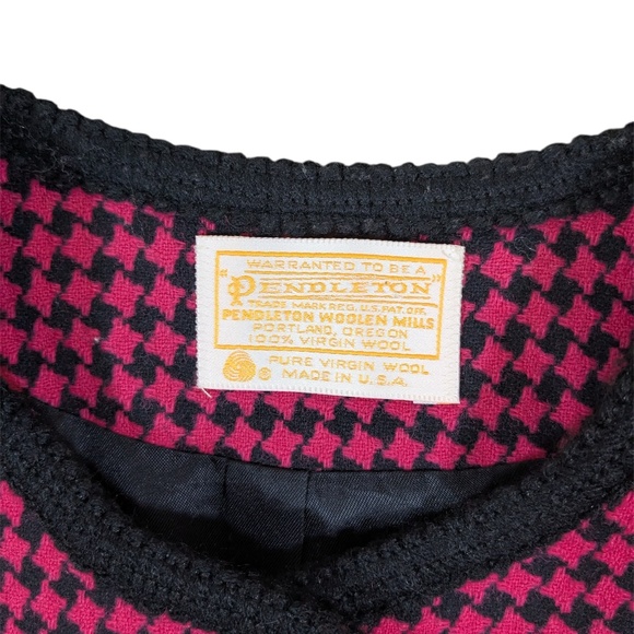 Pendleton Pink & Black Houndstooth Wool Blazer Size 8 - Picture 3 of 4